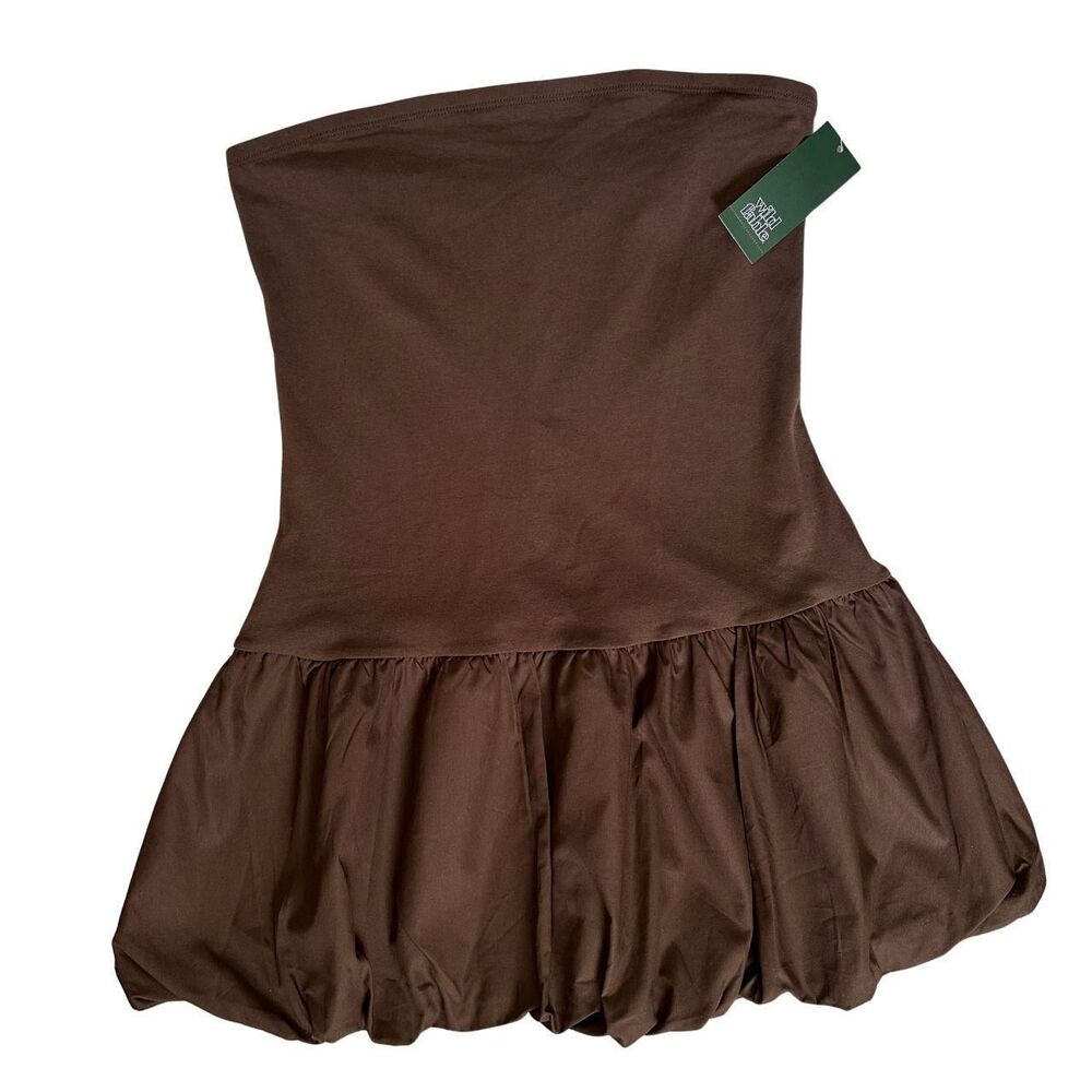 Wild Fable Strapless Bubble Hem Brown Mini Dress Size M NWT - Picture 2 of 8